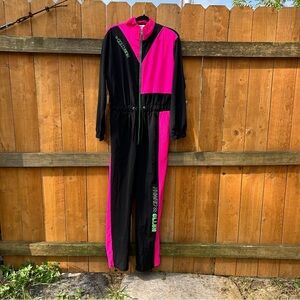 ASOS Collusion Brand Ski Style Indoor/outdoor Jumpsuit size 10 black pink retro‎
